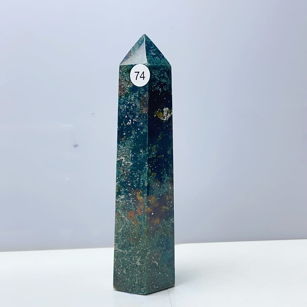 Green Ocean Jasper Crystal Wand Healing Tower Point Mineral For Home Decoration