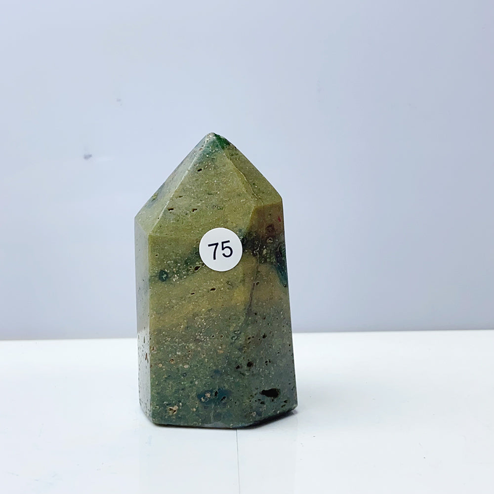 Green Ocean Jasper Crystal Wand Healing Tower Point Mineral For Home Decoration