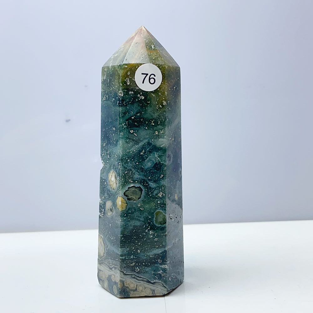 Green Ocean Jasper Crystal Wand Healing Tower Point Mineral For Home Decoration