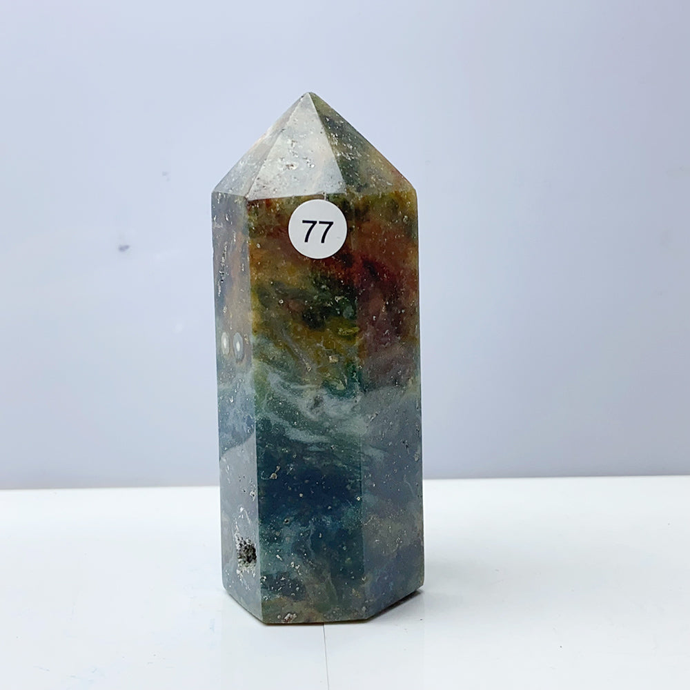 Green Ocean Jasper Crystal Wand Healing Tower Point Mineral For Home Decoration