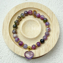 Load image into Gallery viewer, 7mm Unicorn Beads With Amethyst Heart Pendant Bracelet For Valentine&#39;s Day Gift