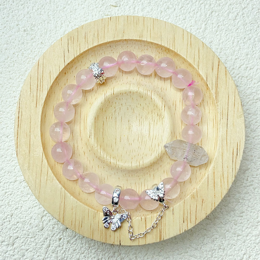 8mm Rose Quartz Beaded Bracelet Butterfly Pendant Sweet Cool Jewellry Gift