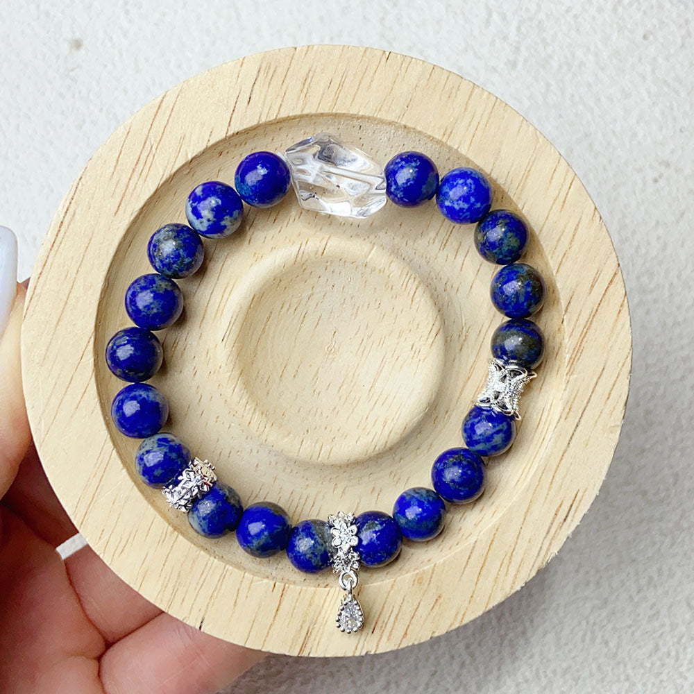 8mm Lapis Lazuli With Irregular Clear Quartz Beads Blue Crystal Bracelet For Women Fashion Jewelry