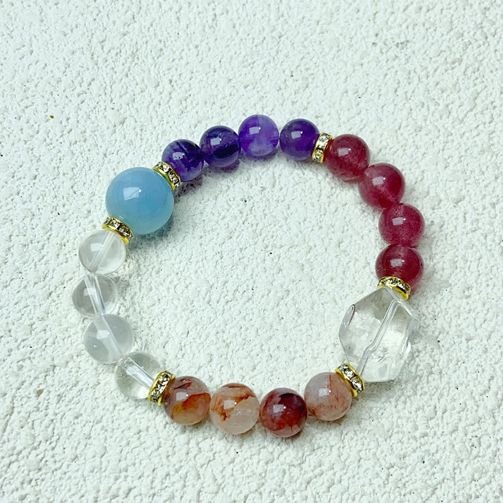 8mm Amethyst & Clear Quartz & Fire Quartz & Strawberry Quartz Bracelet Healing Crystal Gemstone Bracelets Bangle For Womens