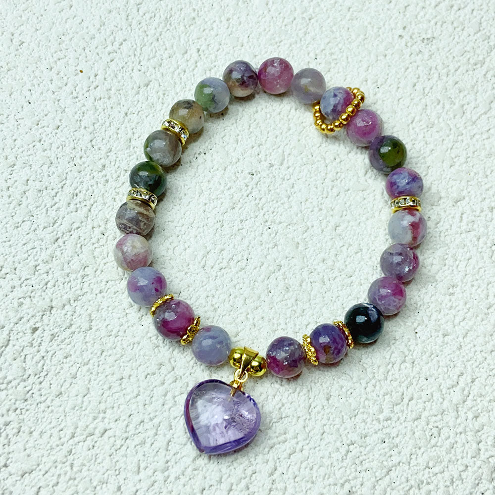 7mm Unicorn Beads With Amethyst Heart Pendant Bracelet For Valentine's Day Gift