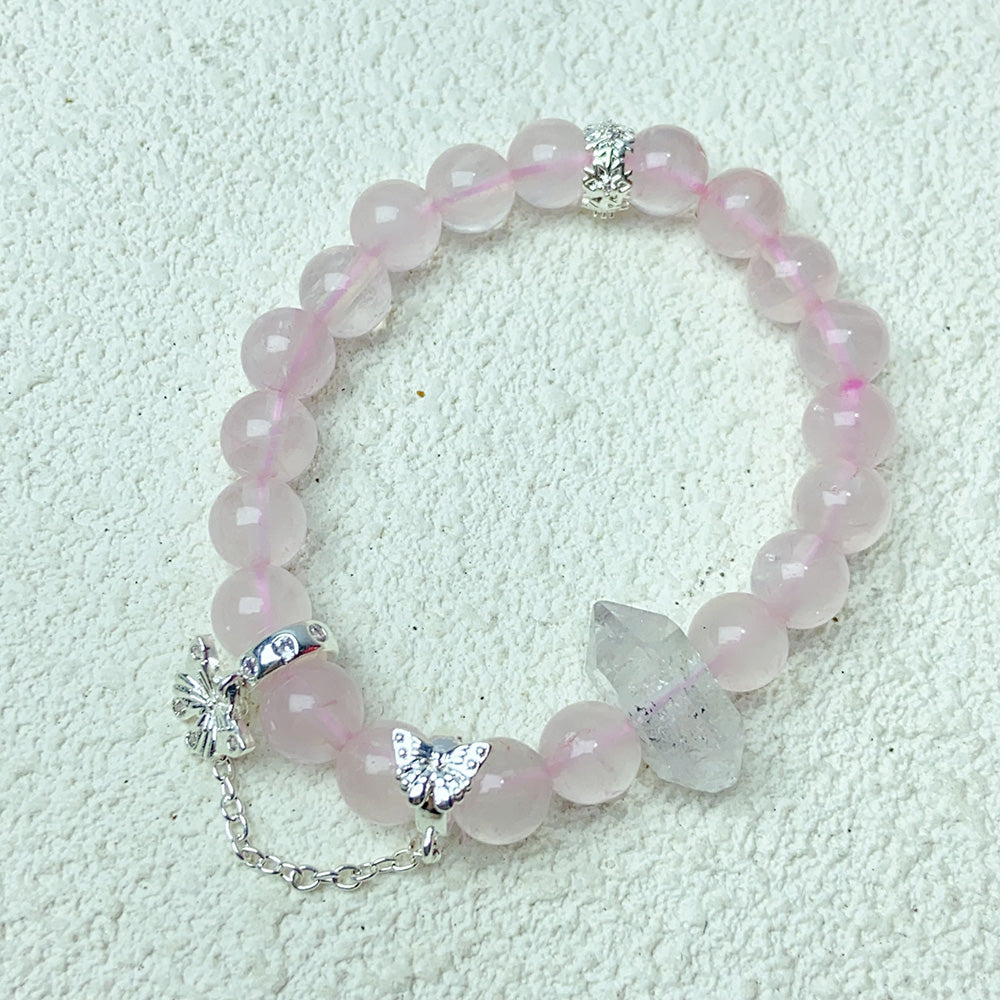 8mm Rose Quartz Beaded Bracelet Butterfly Pendant Sweet Cool Jewellry Gift