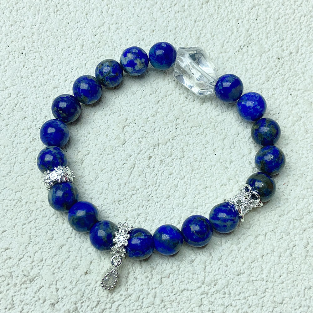 8mm Lapis Lazuli With Irregular Clear Quartz Beads Blue Crystal Bracelet For Women Fashion Jewelry