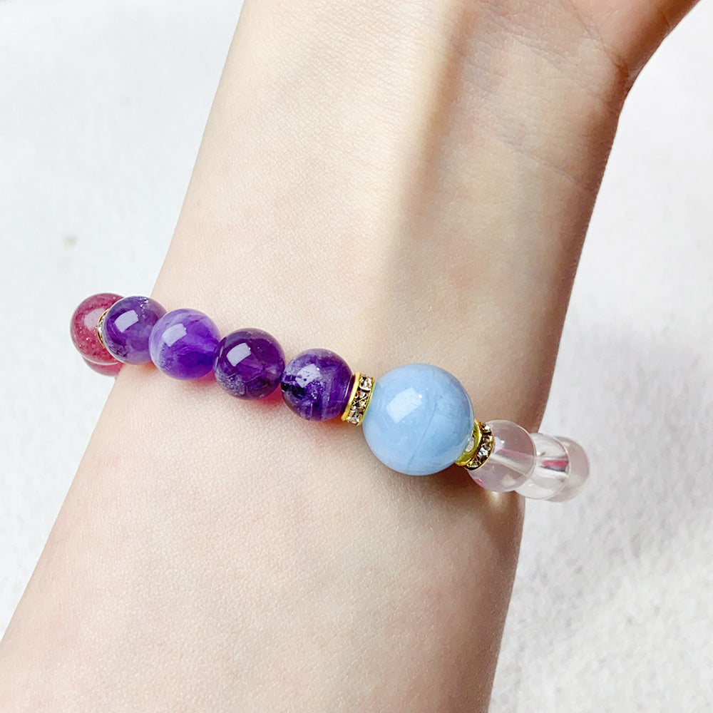 8mm Amethyst & Clear Quartz & Fire Quartz & Strawberry Quartz Bracelet Healing Crystal Gemstone Bracelets Bangle For Womens