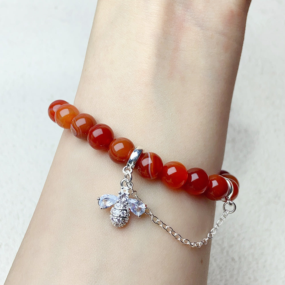 8mm Carnelian Stone Bracelet Reiki Crystal Healing Quartz Red Agate For Women Fashion Jewelry