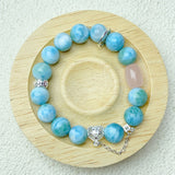 10mm Larimar Bead Bracelets Women Fashion Blue Stone Bracelets Luxury Designer Jewelry Gift