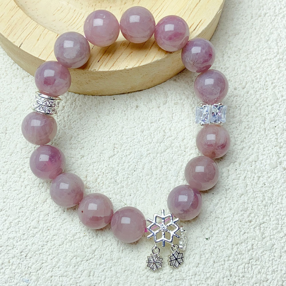 11mm Lavender Rose Quartz Bracelet With Snowflake Pendant Charm Bracelets Jewelry Gift