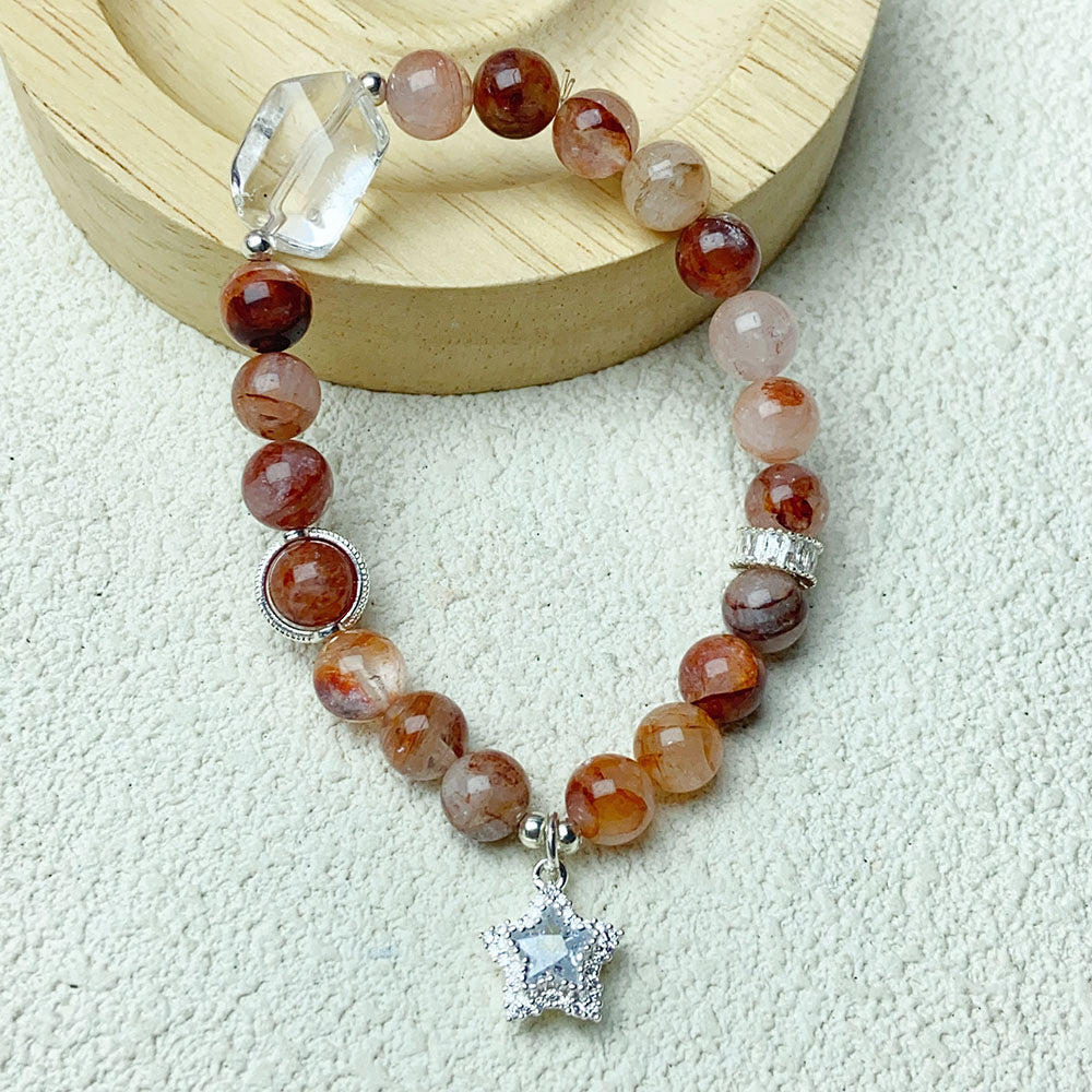 8mm Fire Quartz Beads With Five-Pointed Star Pendant Bracelet Jewelry For Women Gifts