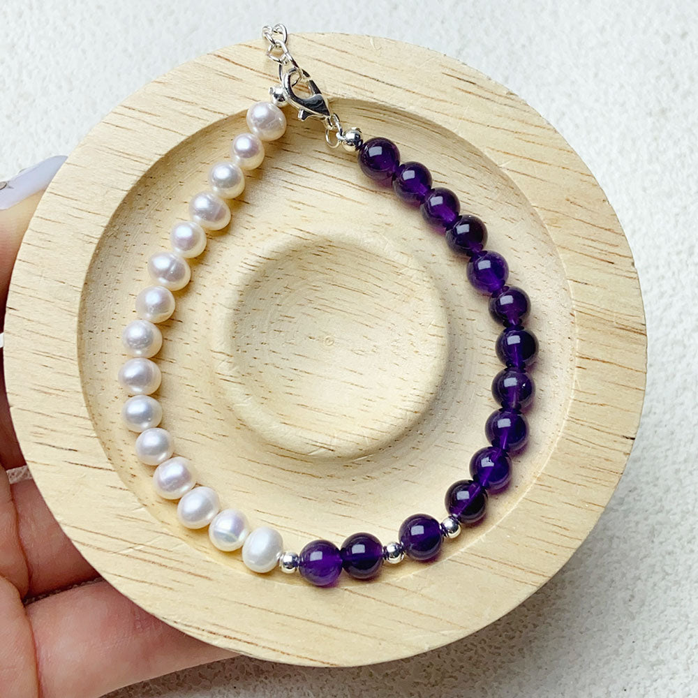 6mm Amethyst And Pearl Bracelet Adjustable Bracelets For Women Girl Gift