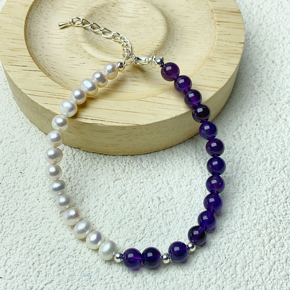 6mm Amethyst And Pearl Bracelet Adjustable Bracelets For Women Girl Gift