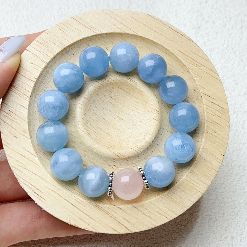 12mm Aquamari Bracelet Single Crystal Elastic Romantic Crystal Yoga Blue Bracelet Woman Jewelry