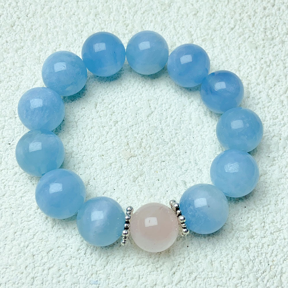 12mm Aquamari Bracelet Single Crystal Elastic Romantic Crystal Yoga Blue Bracelet Woman Jewelry