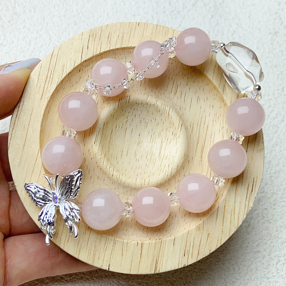 13MM Rose Quartz Round Beads Bracelet For Women Sweet Aesthetic Charm Bracelet