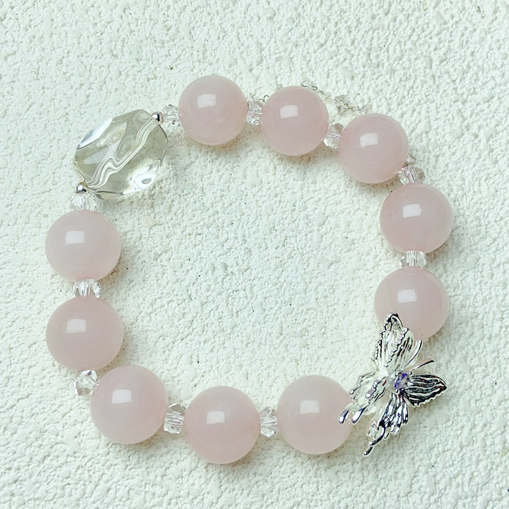 13MM Rose Quartz Round Beads Bracelet For Women Sweet Aesthetic Charm Bracelet