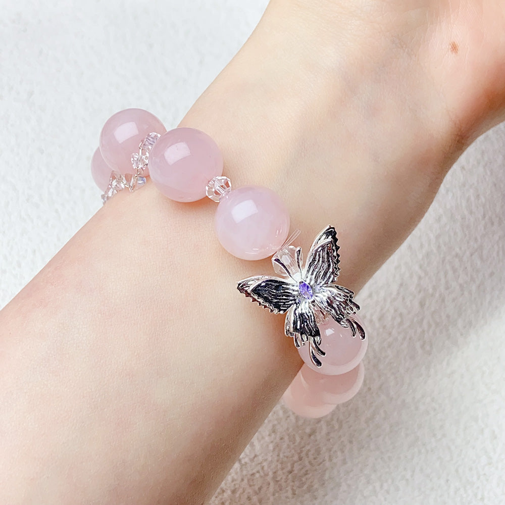 13MM Rose Quartz Round Beads Bracelet For Women Sweet Aesthetic Charm Bracelet