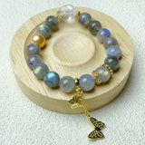 10mm Labradorite Bead Charm Bracelets Women Fashion Blue Light Flash Strand Energy Bracelet