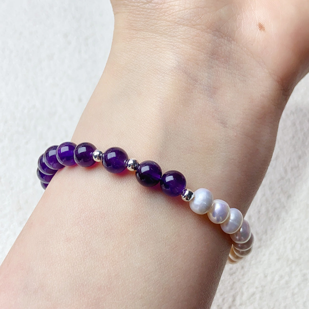 6mm Amethyst And Pearl Bracelet Adjustable Bracelets For Women Girl Gift