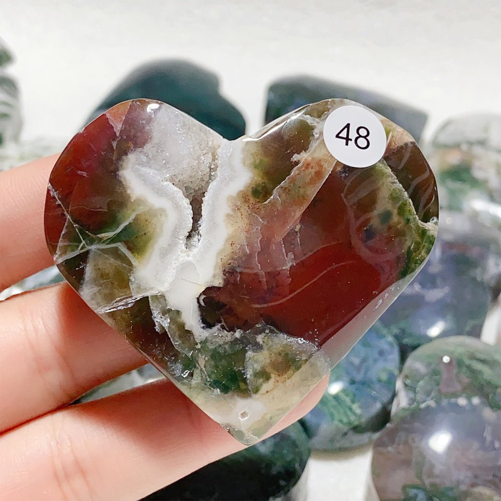 Moss Agate Crystal Love Heart