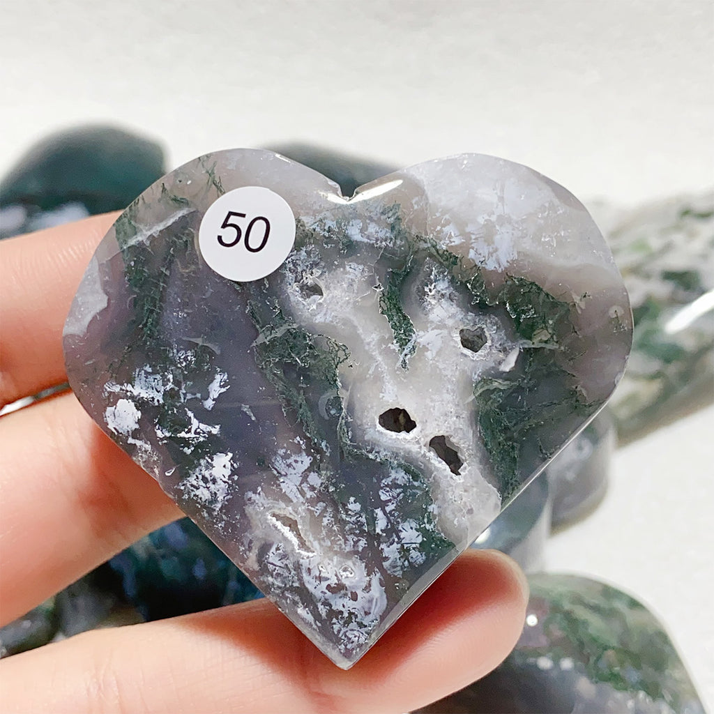 Moss Agate Crystal Love Heart