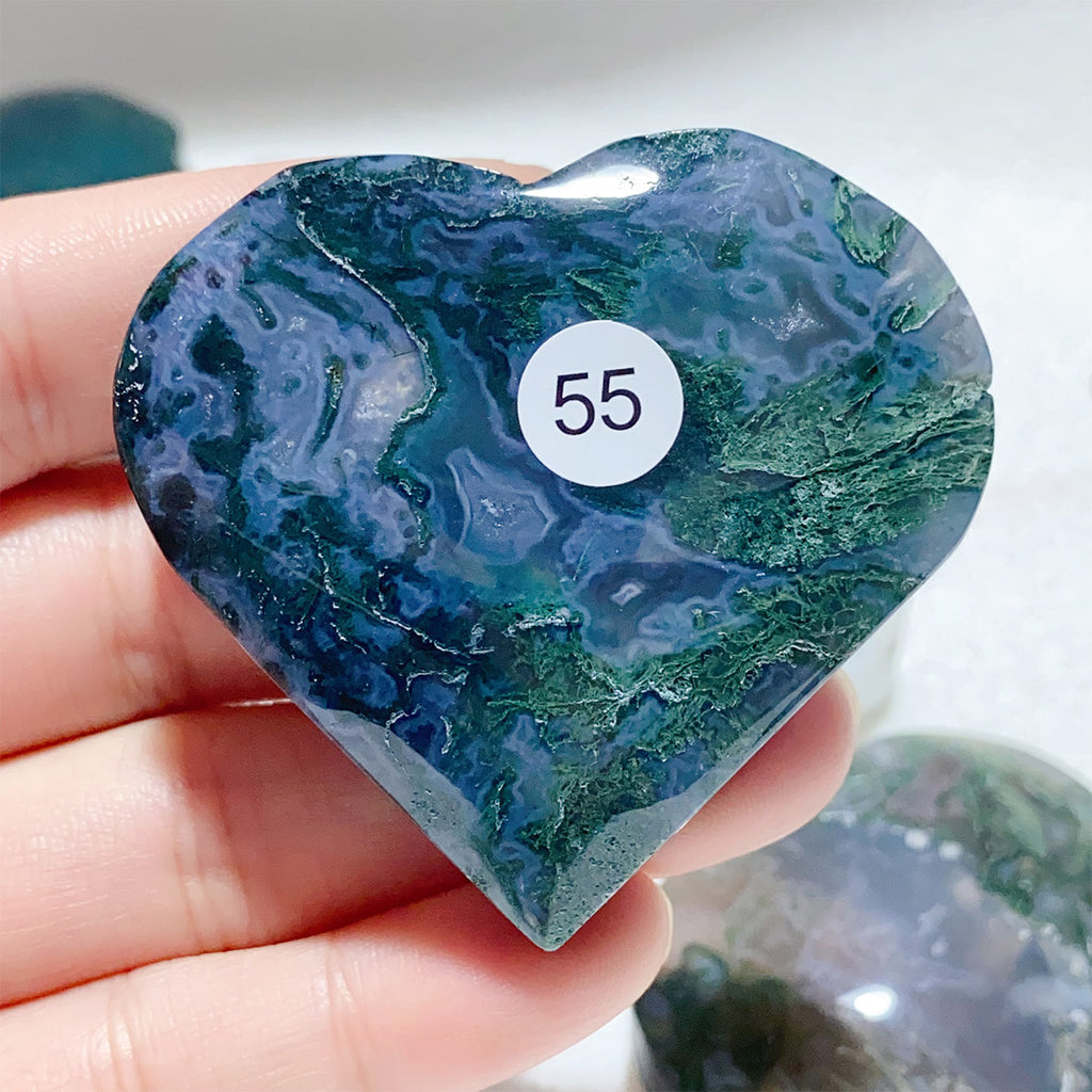 Moss Agate Crystal Love Heart