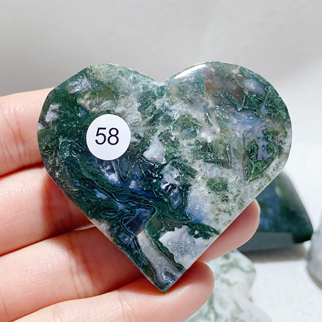 Moss Agate Crystal Love Heart