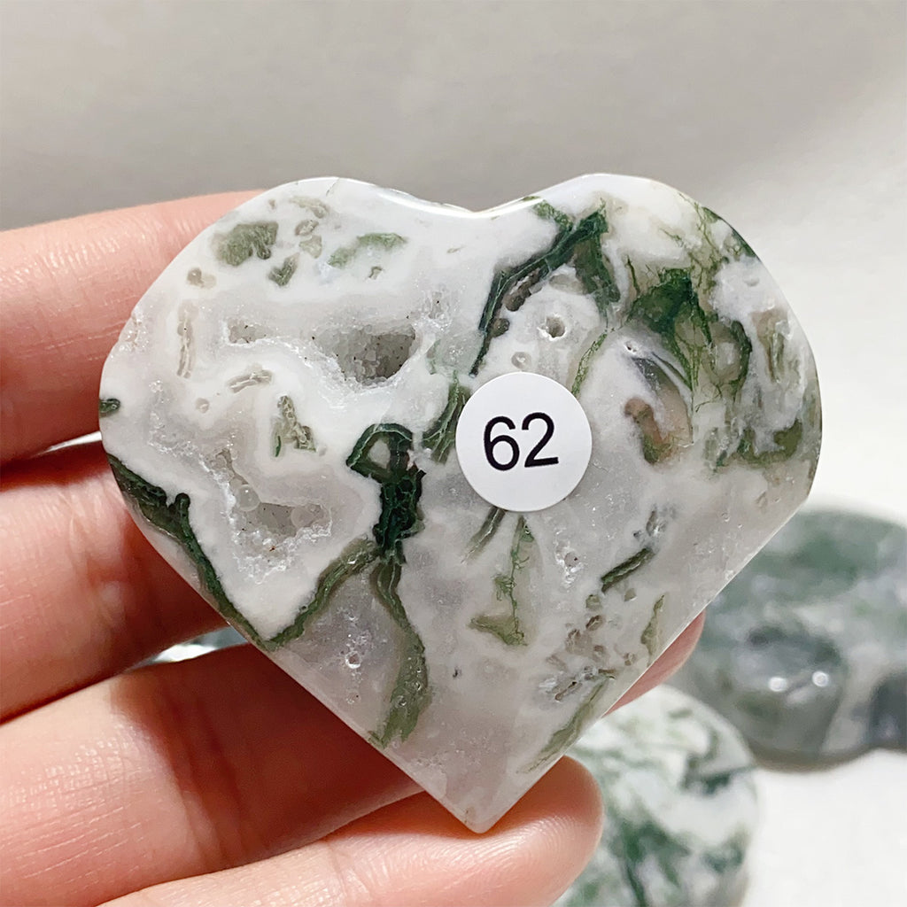 Moss Agate Crystal Love Heart