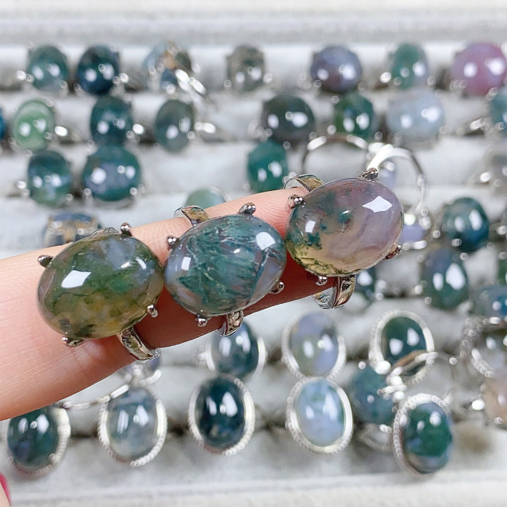 Moss Agate Crystal Adjustable Rings $10/3PCS