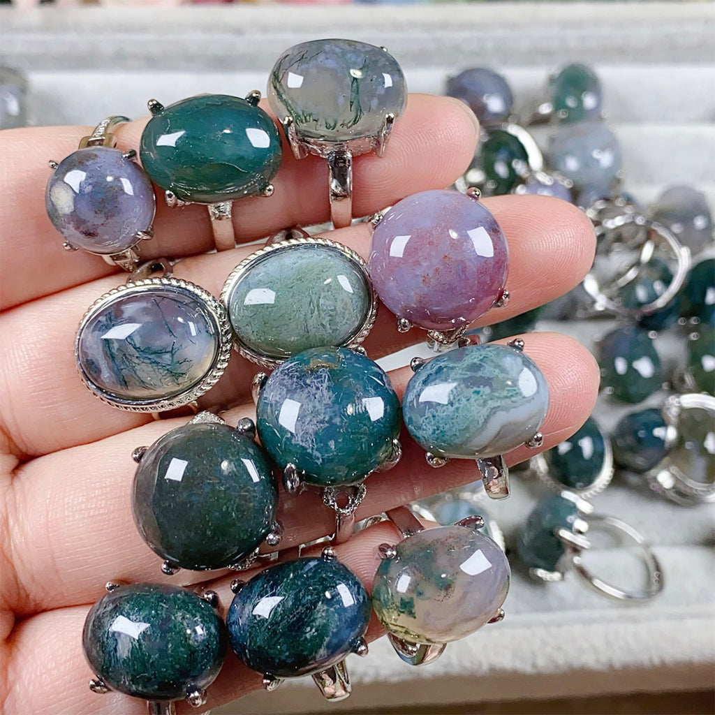 Moss Agate Crystal Adjustable Rings $10/3PCS