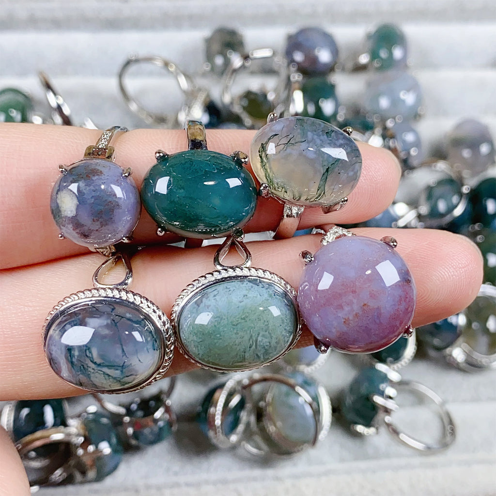 Moss Agate Crystal Adjustable Rings $10/3PCS