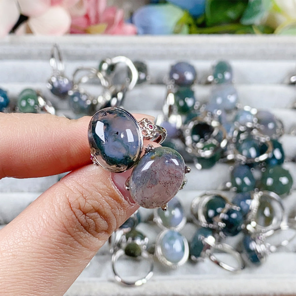 Moss Agate Crystal Adjustable Rings $10/3PCS