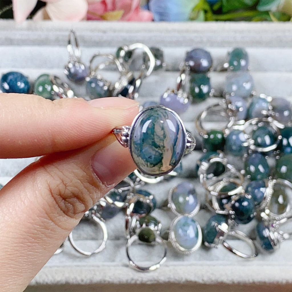 Moss Agate Crystal Adjustable Rings $10/3PCS