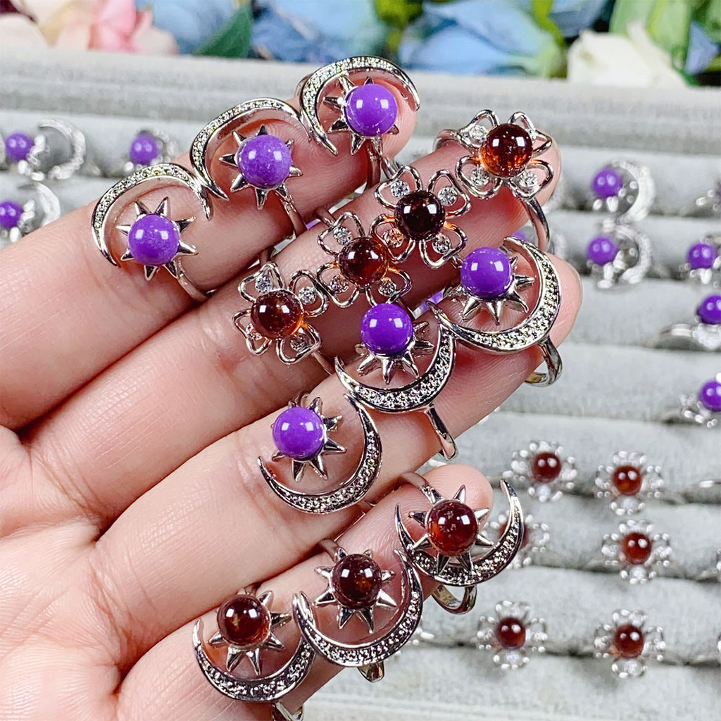 Lepidolite  Amber Crystal Adjustable Rings $10/3PCS