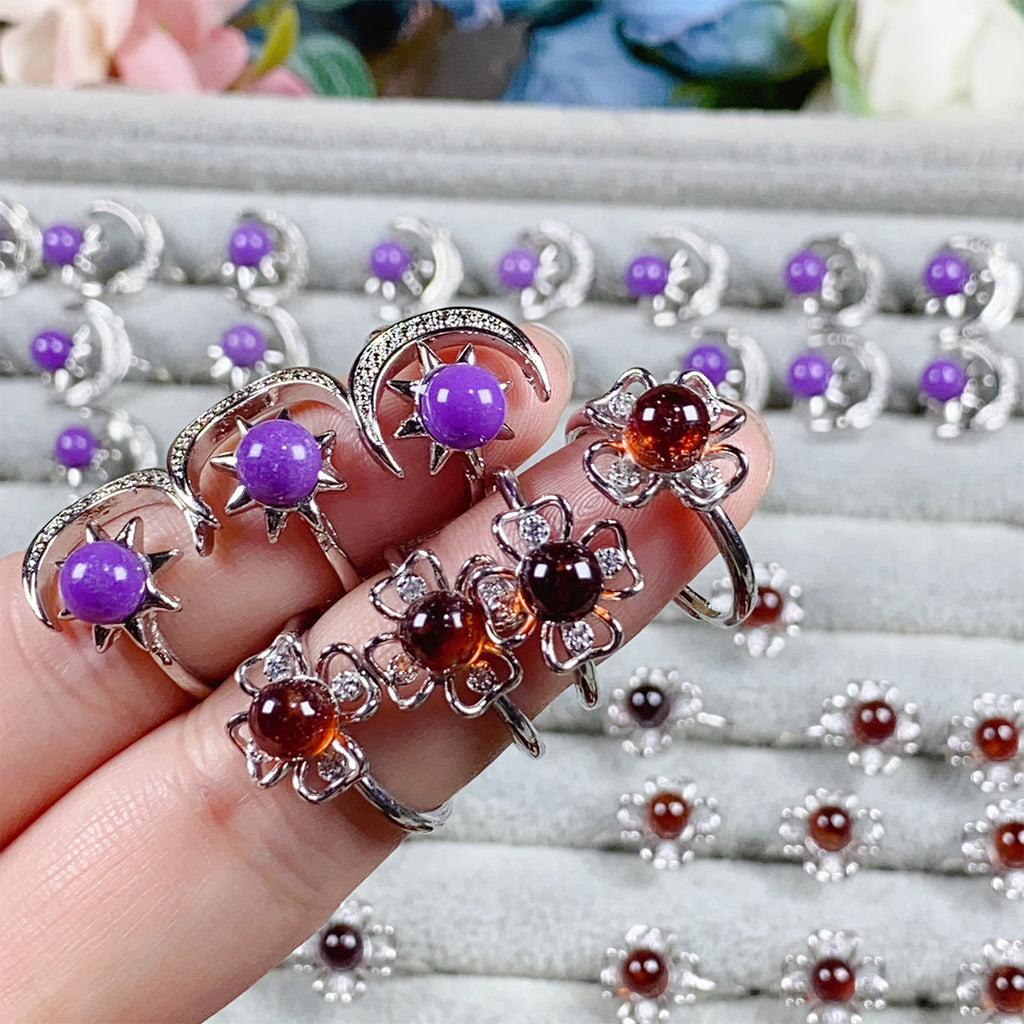 Lepidolite  Amber Crystal Adjustable Rings $10/3PCS