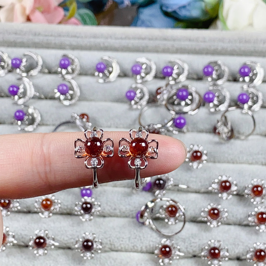 Lepidolite  Amber Crystal Adjustable Rings $10/3PCS