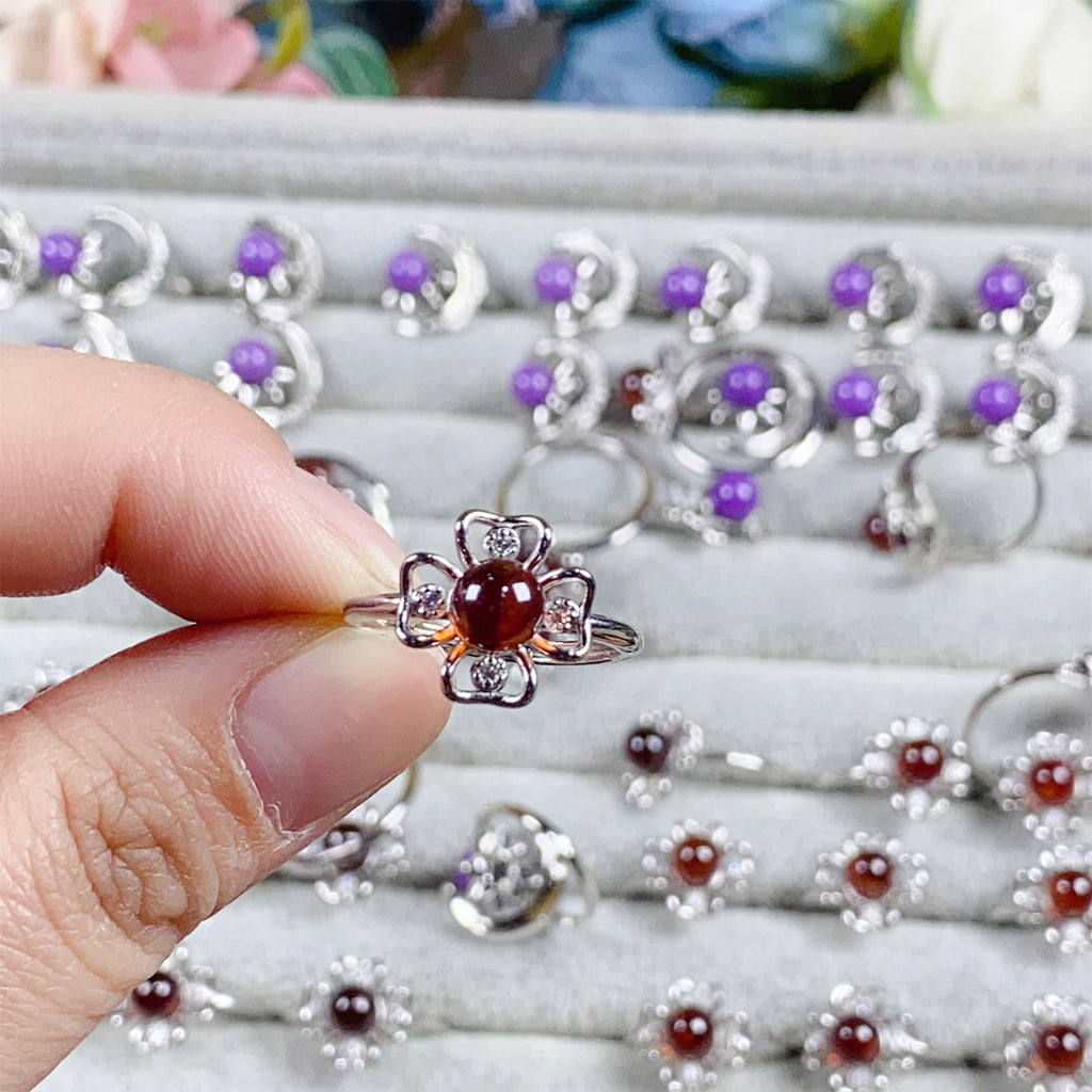 Lepidolite  Amber Crystal Adjustable Rings $10/3PCS