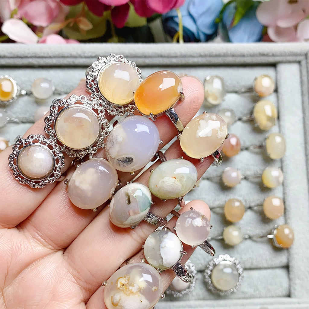 Flower Agate Crystal Adjustable Rings $10/3PCS