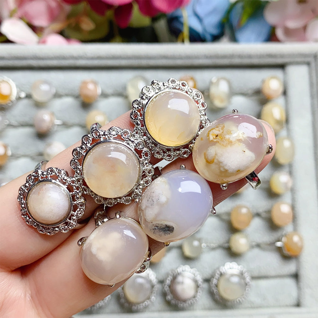 Flower Agate Crystal Adjustable Rings $10/3PCS