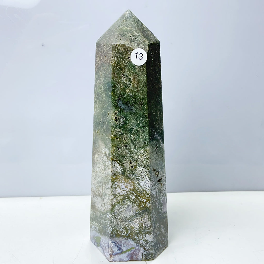 Moss Agate Crystal Tower Stone Meditation Spiritual Healing Crystals Feng Shui Room Decortion