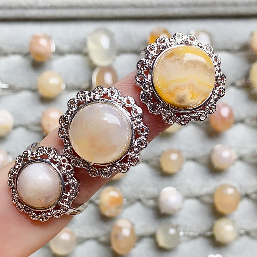 Flower Agate Crystal Adjustable Rings $10/3PCS