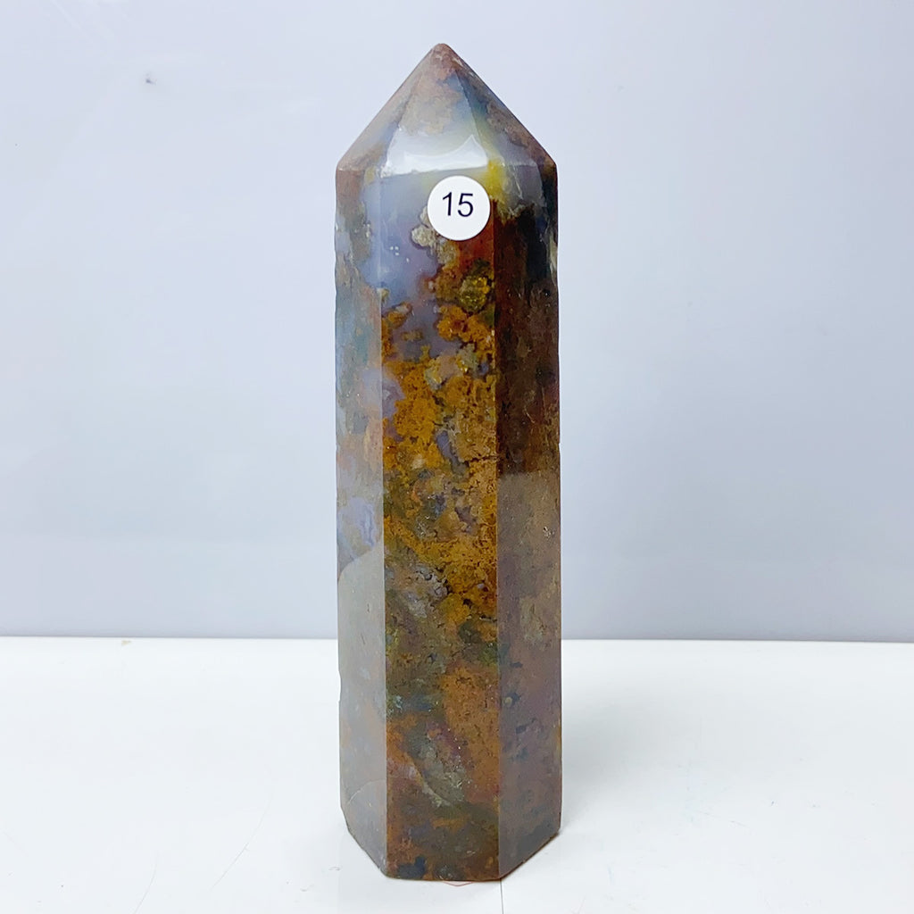 Moss Agate Crystal Tower Stone Meditation Spiritual Healing Crystals Feng Shui Room Decortion