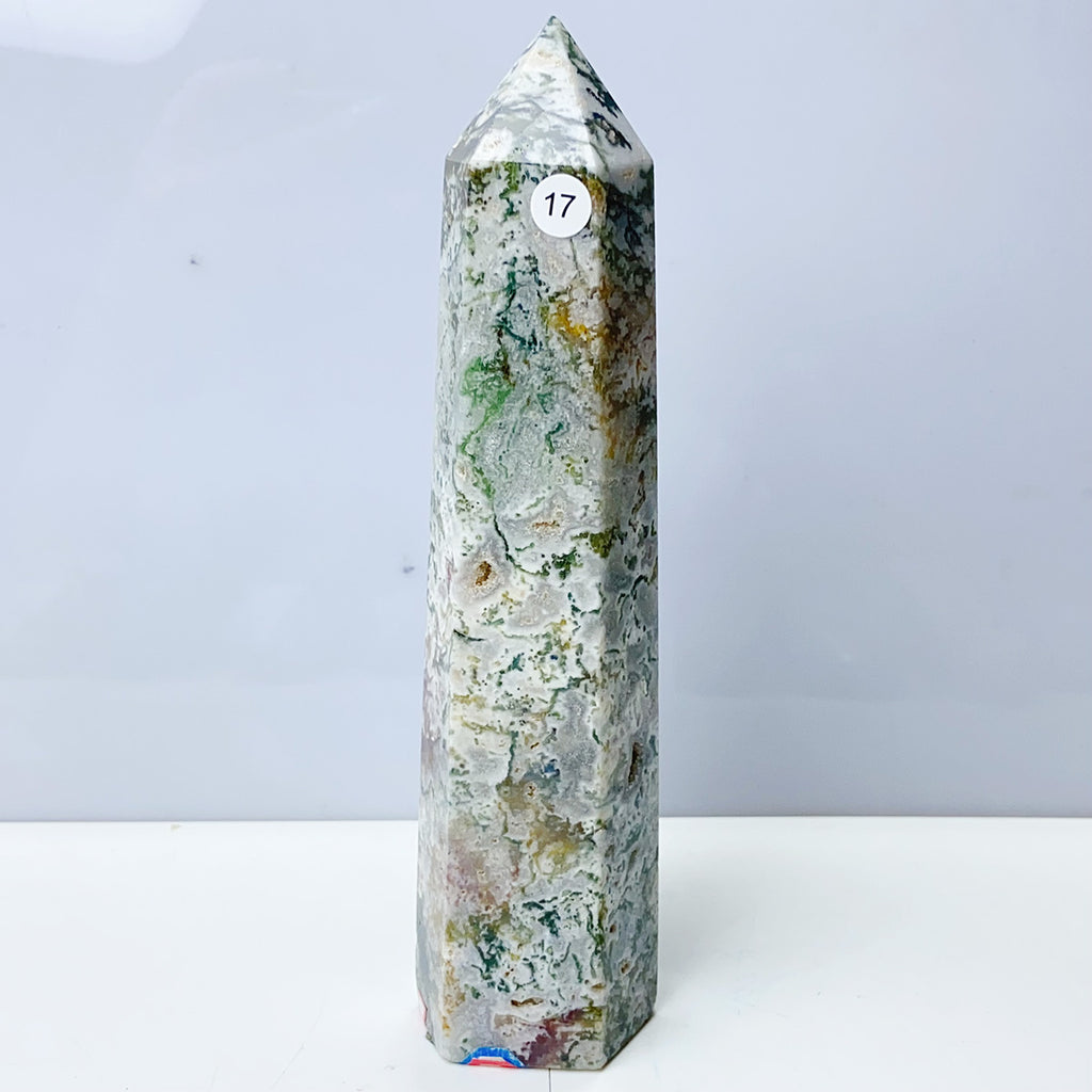 Moss Agate Crystal Tower Stone Meditation Spiritual Healing Crystals Feng Shui Room Decortion