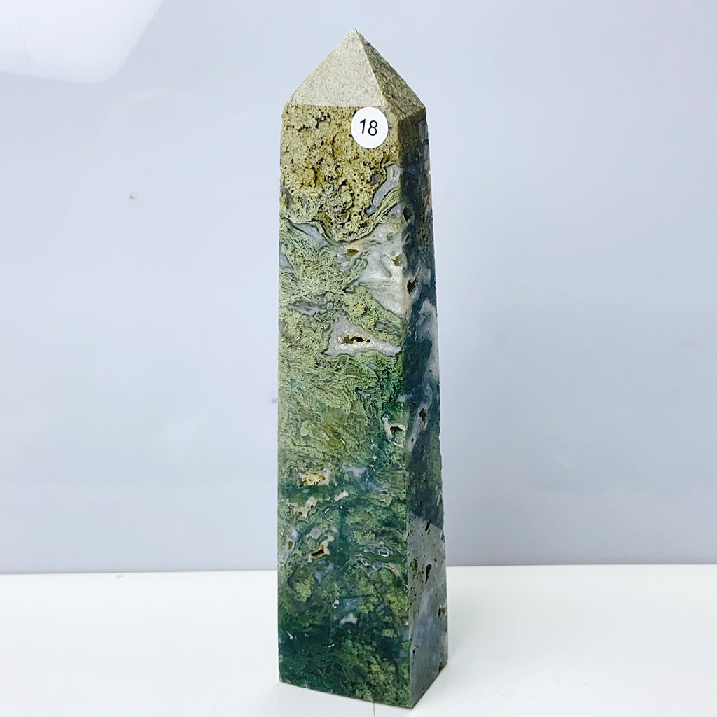 Moss Agate Crystal Tower Stone Meditation Spiritual Healing Crystals Feng Shui Room Decortion