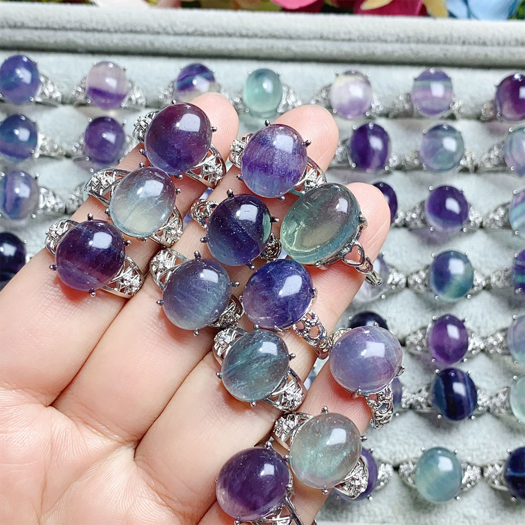 Fluorite  Crystal Adjustable Rings $10/3PCS