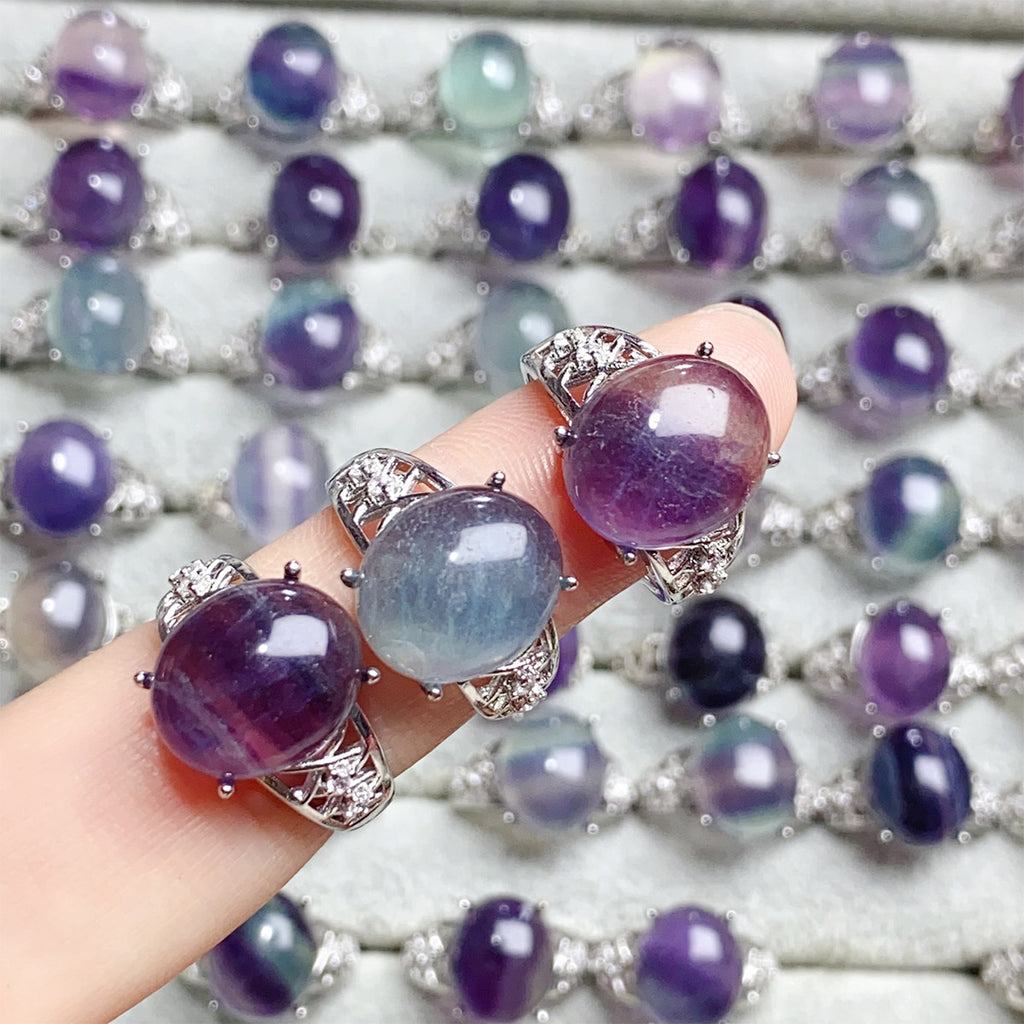 Fluorite  Crystal Adjustable Rings $10/3PCS