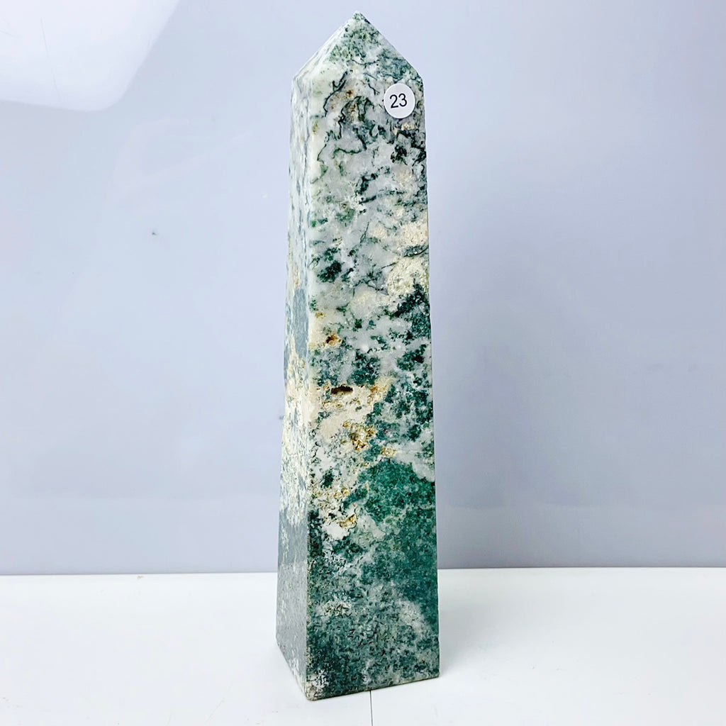 Moss Agate Crystal Tower Stone Meditation Spiritual Healing Crystals Feng Shui Room Decortion