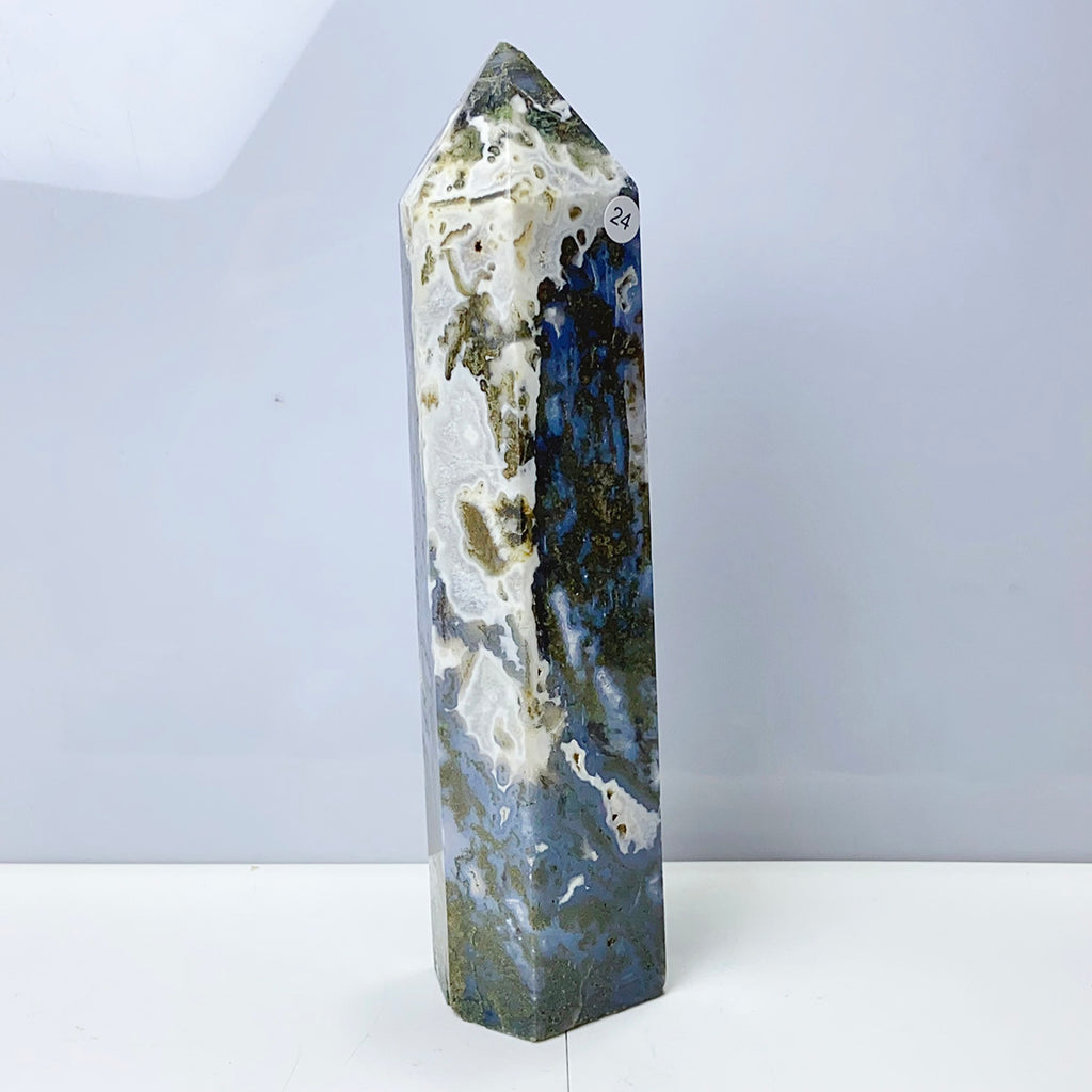 Moss Agate Crystal Tower Stone Meditation Spiritual Healing Crystals Feng Shui Room Decortion